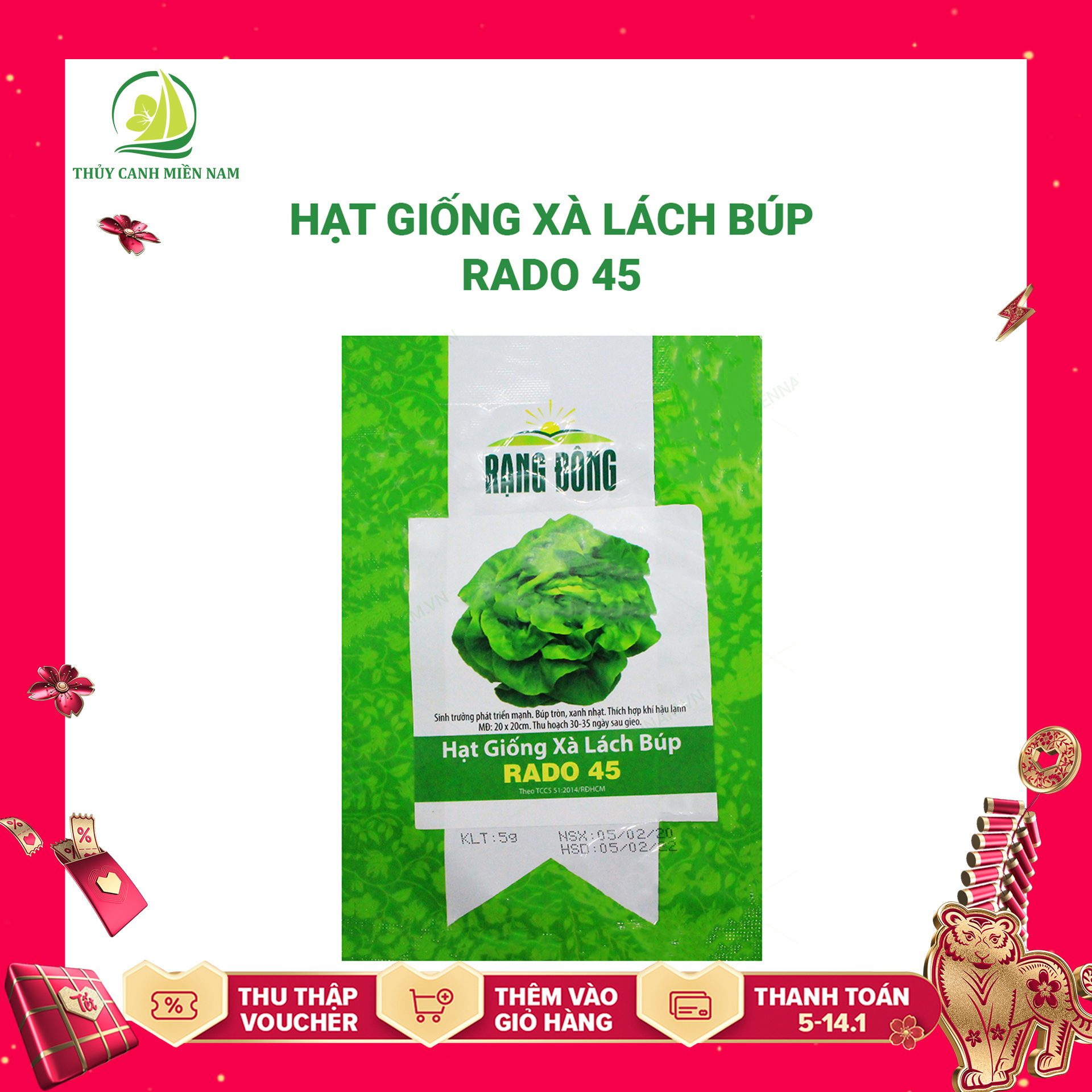 [Có hướng dẫn ươm] Hạt giống xà lách búp RADO 45| Giống khoẻ, tỉ lệ nảy mầm đến 90% (5g)