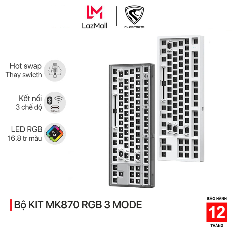 Bộ KIT bàn phím cơ FL-Esports MK870 RGB 3 Mode Wireless - Mạch xuôi - Sẵn foam - 3 chế độ kết nối - Hàng chính hãng