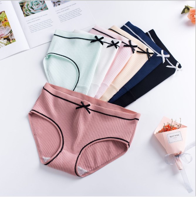 [Hoàn Tiền 15%] Hộp 5 quần lót nữ gân tăm kháng khuẩn cao cấp, cạp lưới, viền ren phối nơ,co giãn đàn hồi tốt, thấm hút tốt, phù hợp mọi lứa tuổi.