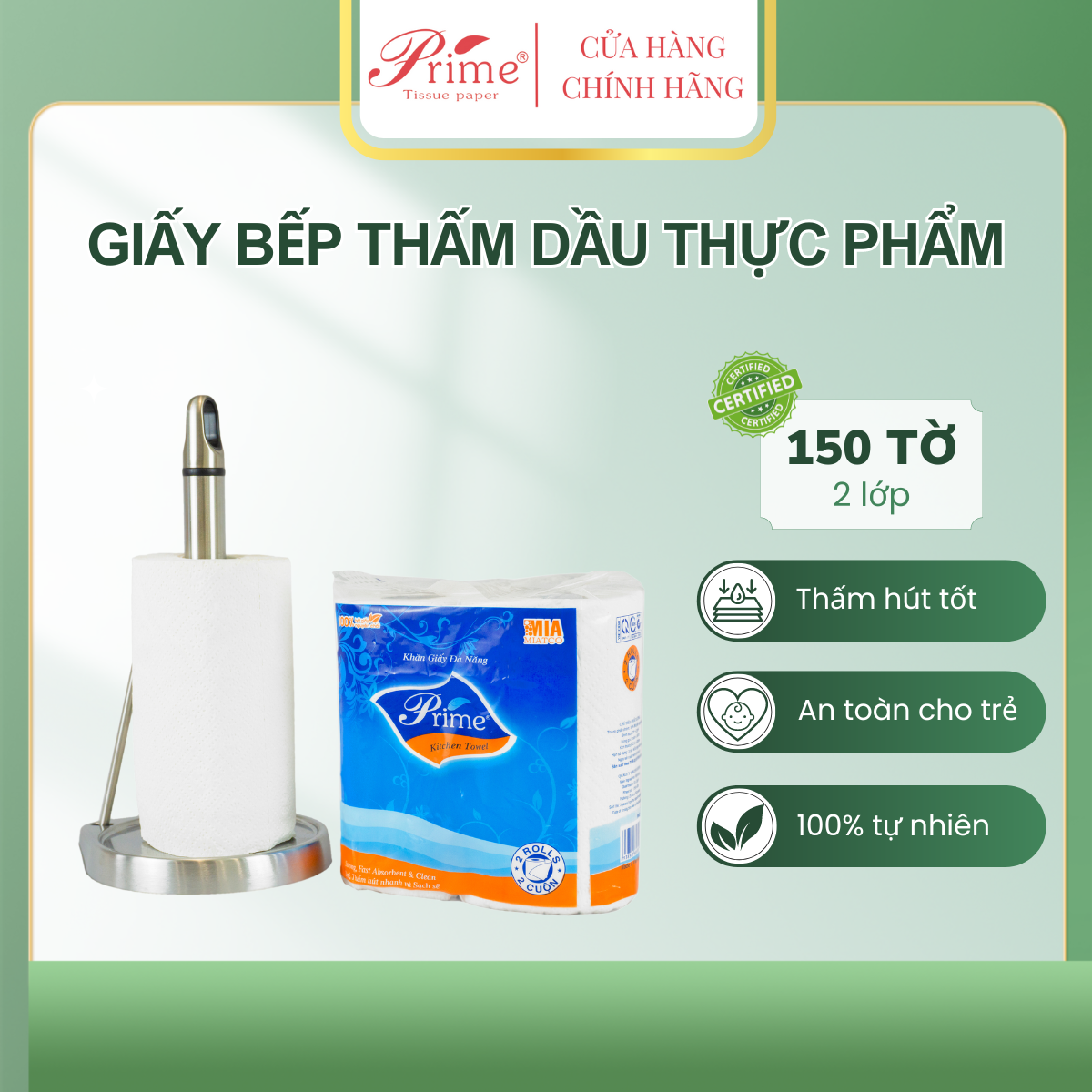 2 gói giấy thấm dầu prime 2 cuộn 2 lớp khổ giấy cm 100% bột giấy nguyên chất || kitchen paper