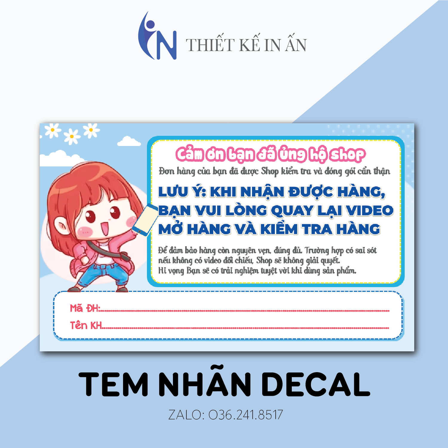 Combo 100 Tem dán quay clip trước khi mở hàng - Kích thước 9x5 - Có keo mặt sau m4