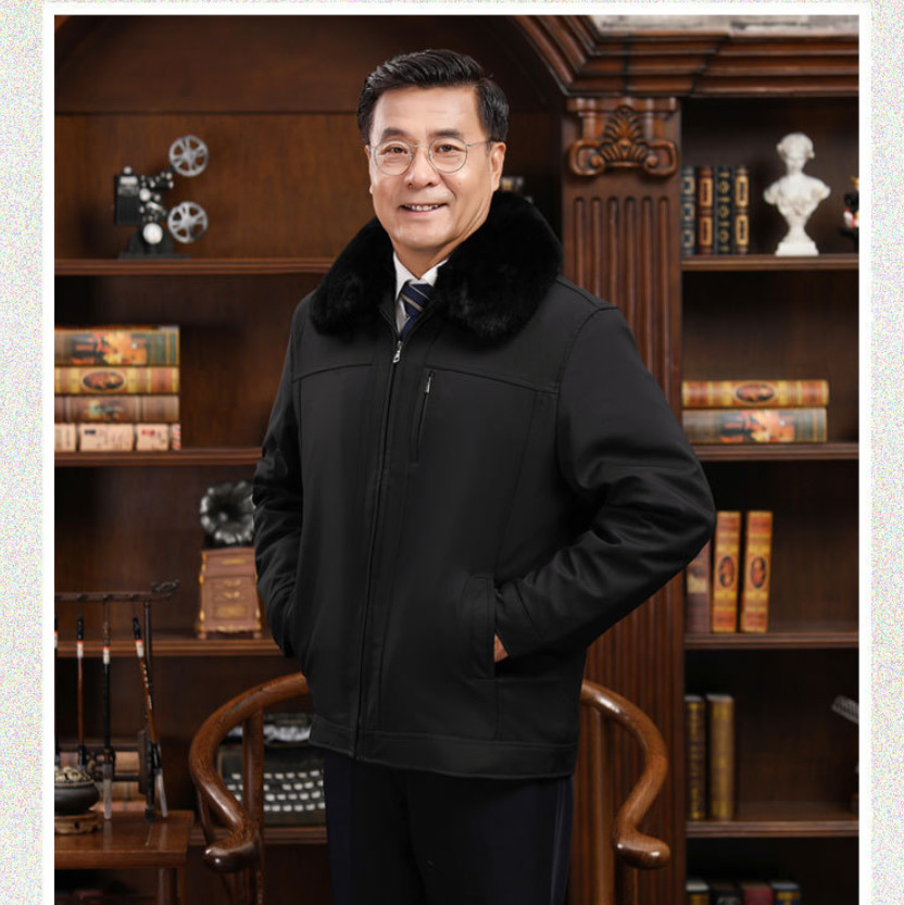 Áo khoác trung niên lót lông cho người trung niên / Áo khoác ấm cổ lông cho ông, cho bố