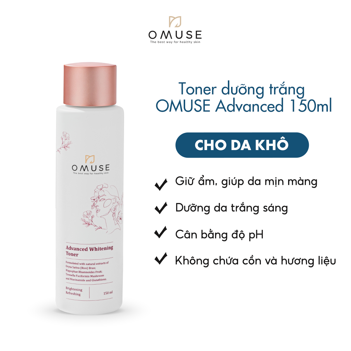 Nước cân bằng dưỡng trắng da O’MUSE ADVANCED WHITENING TONER 150ml