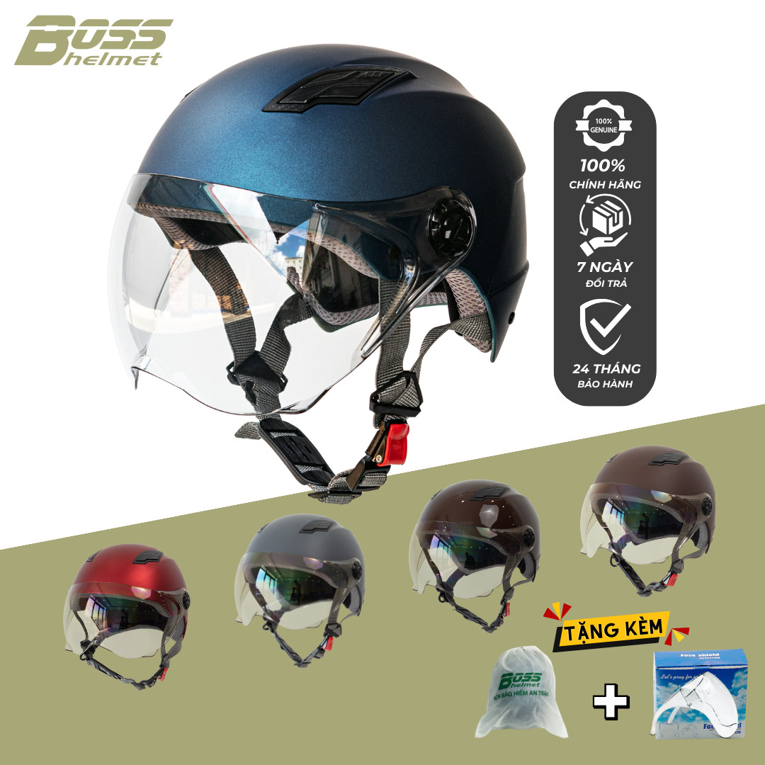 Nón bảo hiểm 1/2 đầu có kính boss at12