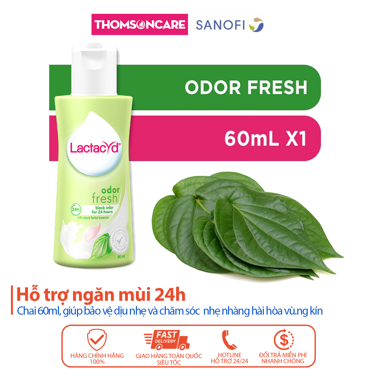 Dung dịch vệ sinh phụ nữ từ lá trầu không và nước hoa hồng Lactacyd Odor