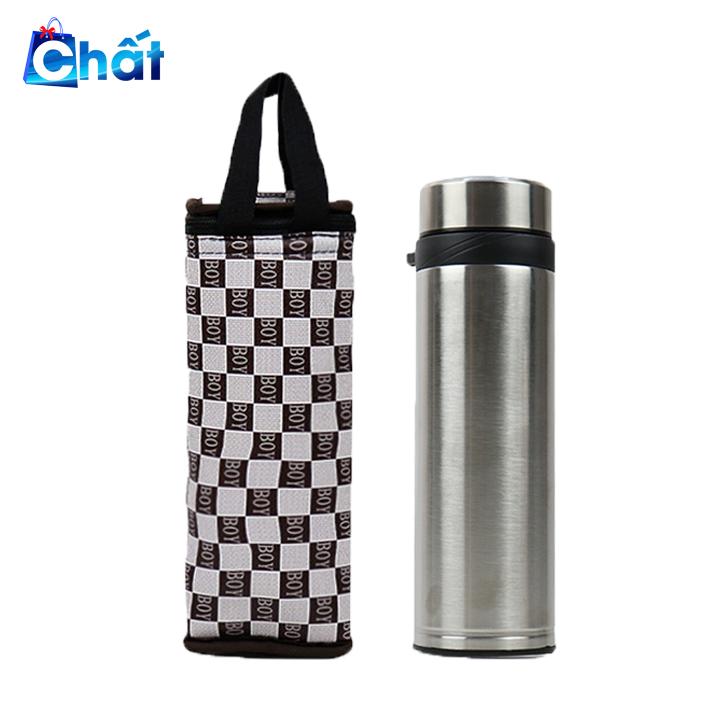 Combo bình giữ nhiệt inox hot cool 500ml và túi giữ nhiệt bình nước caro BOY