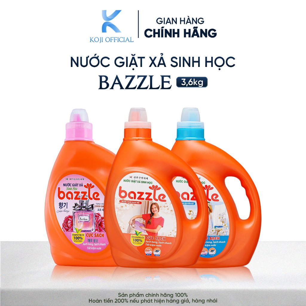 Nước giặt xả sinh học Bazzle Hàn Quốc hương nước hoa Quyến rũ sạch hơn sạch nhanh hơn dịu nhẹ với cả bé yêu can to 3.6kg