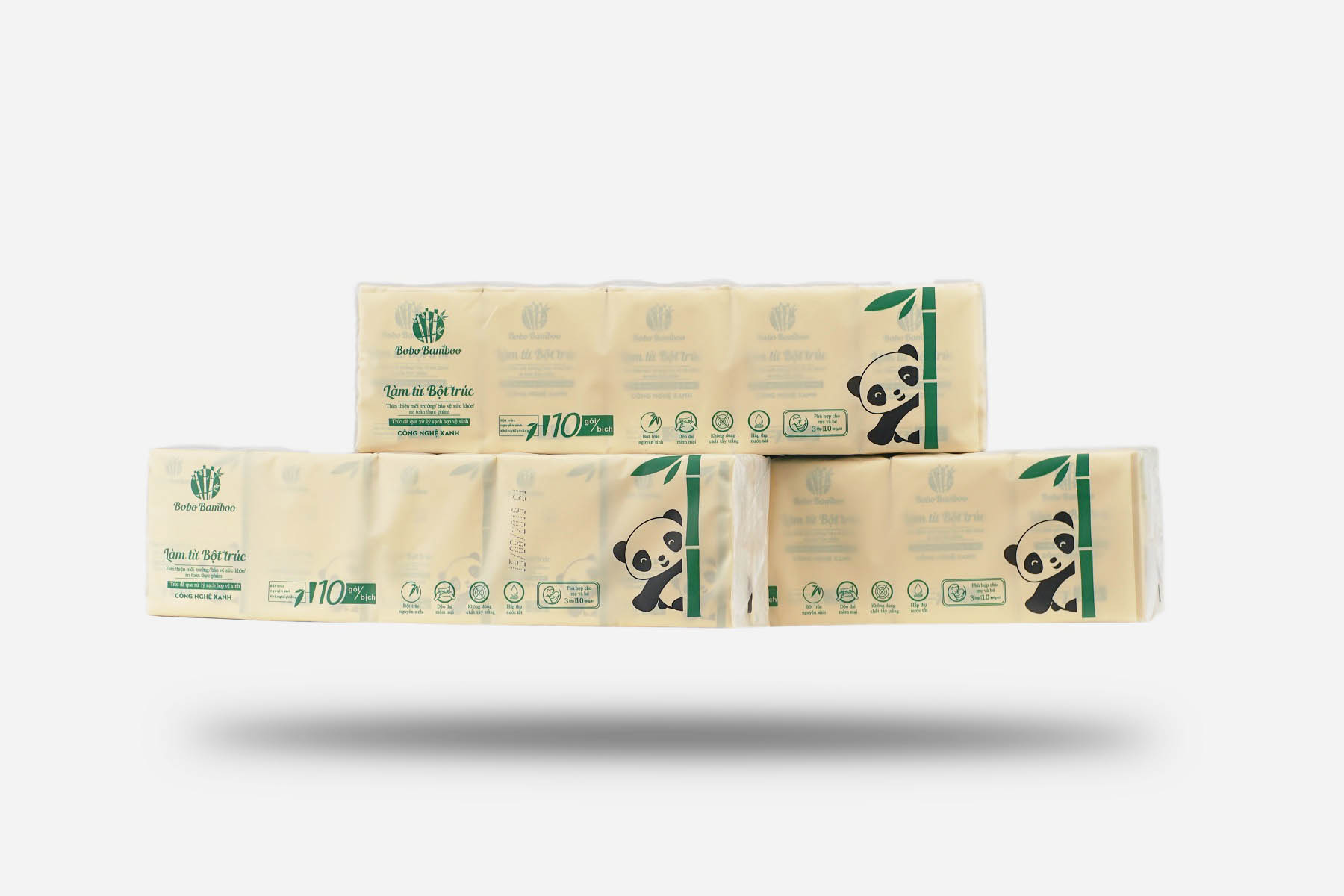 50 gói bỏ túi Giấy gấu trúc BOBO BAMBOO 10 tờ/gói kích thước 210*210mm siêu dai, siêu thấm hút