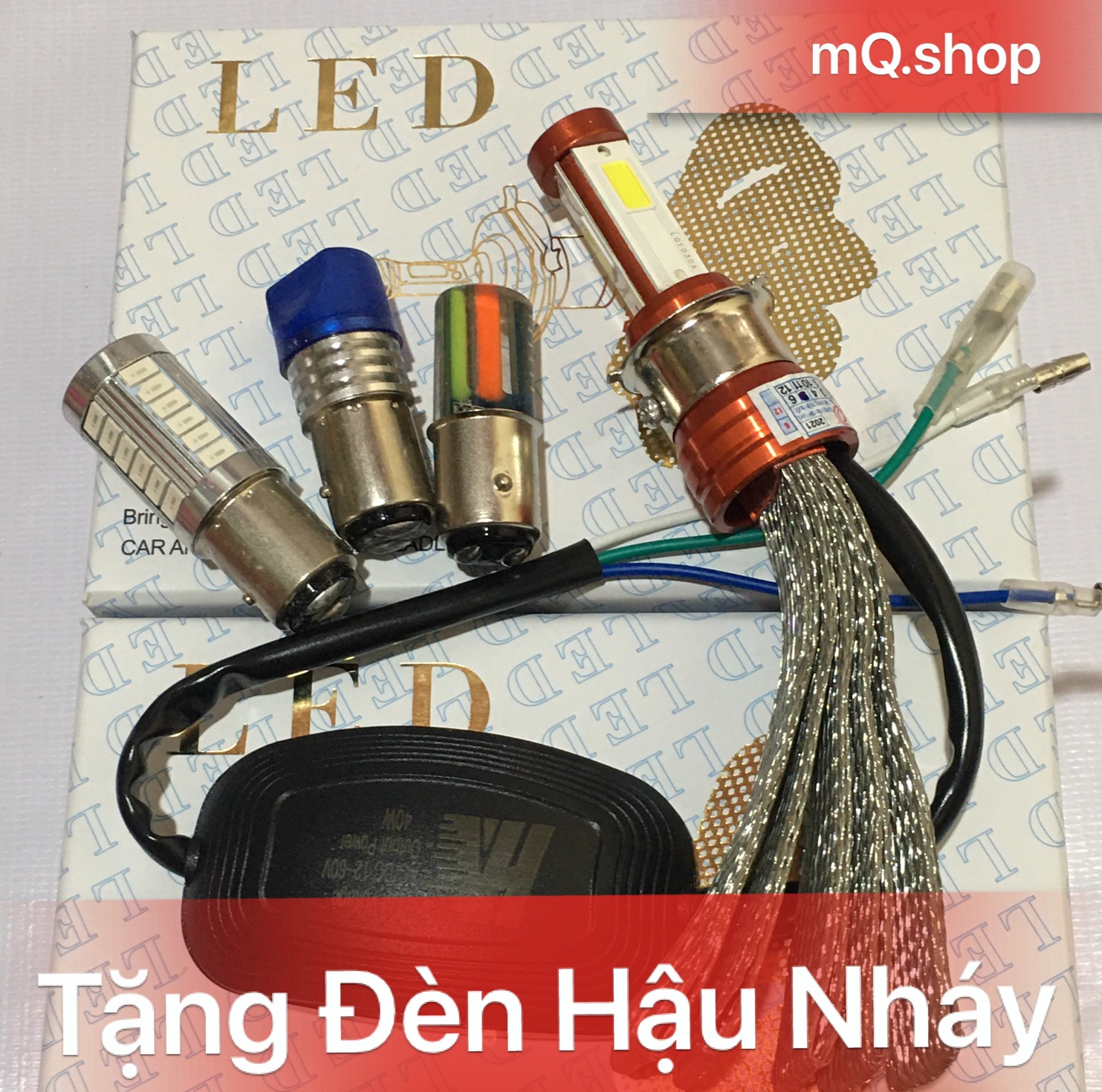 COMBO KM : ĐÈN PHA LED CYT 3 TIM LED 40W ÁNH SÁNG TRẮNG & ĐÈN HẬU LED NHÁY HOT 2021 mQ.shop