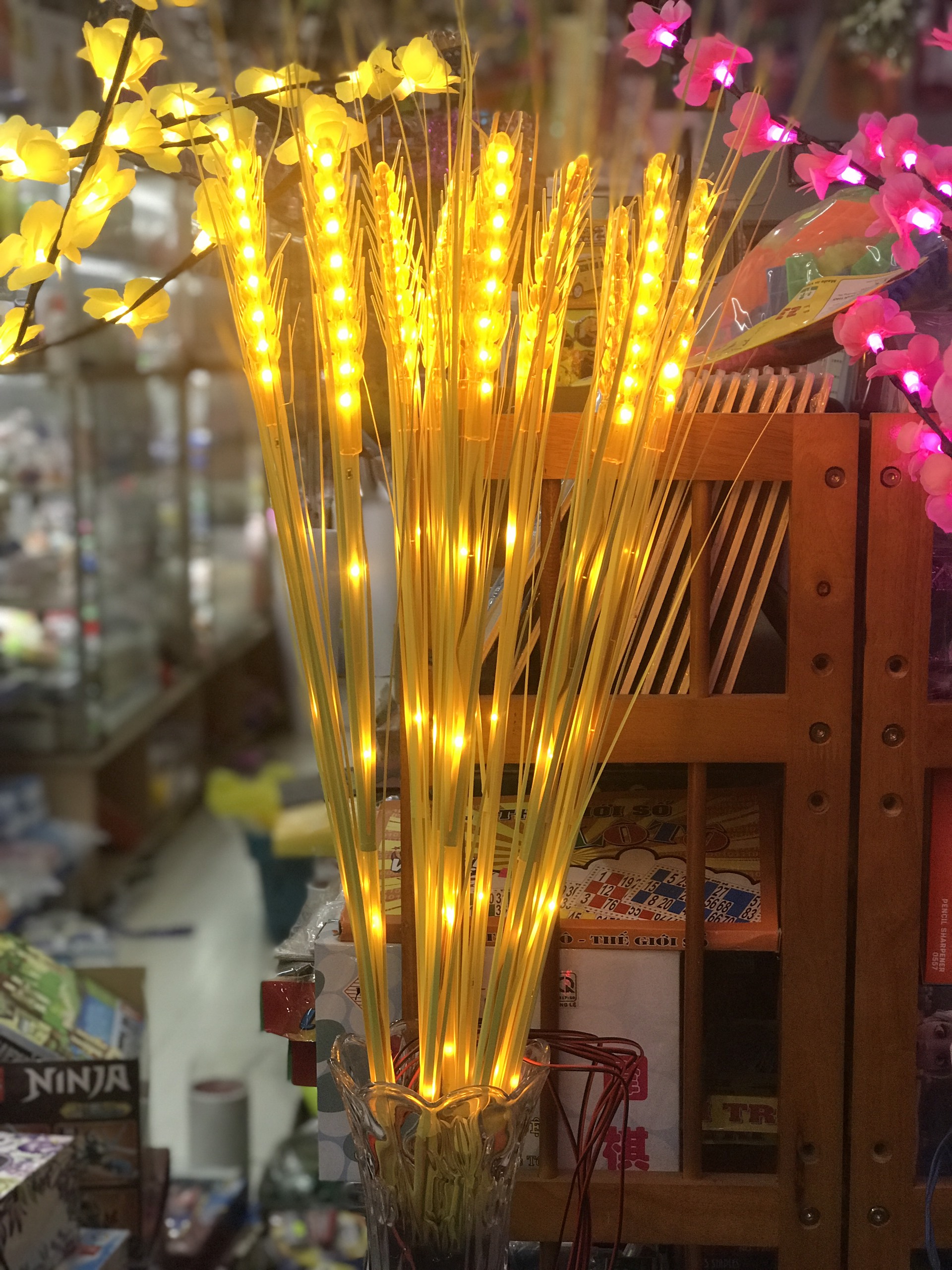 Bông lúa vàng led trang trí bó 10 bông tặng kèm phíc cắm