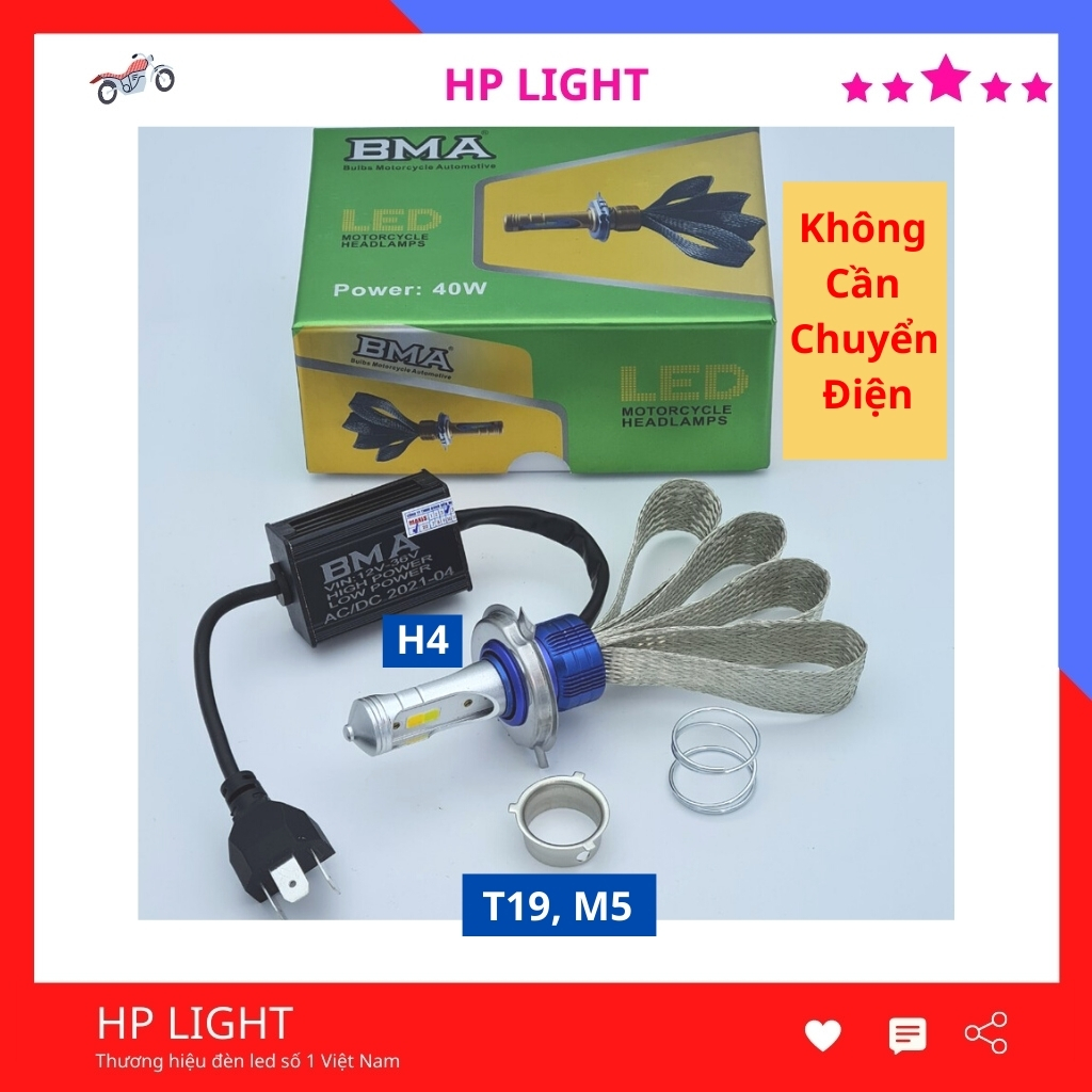 Đèn pha led xe máy 2 tim cos vàng pha trắng h4 m5 siêu sáng chính hãng bma hplight f5
