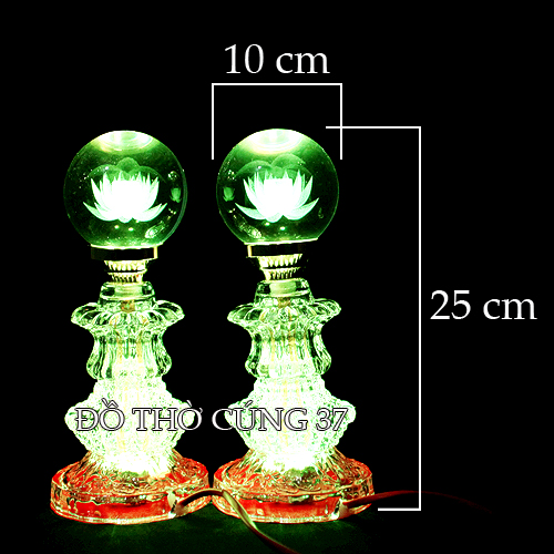 Cặp đèn thờ led pha lê trái châu tự động chuyển màu