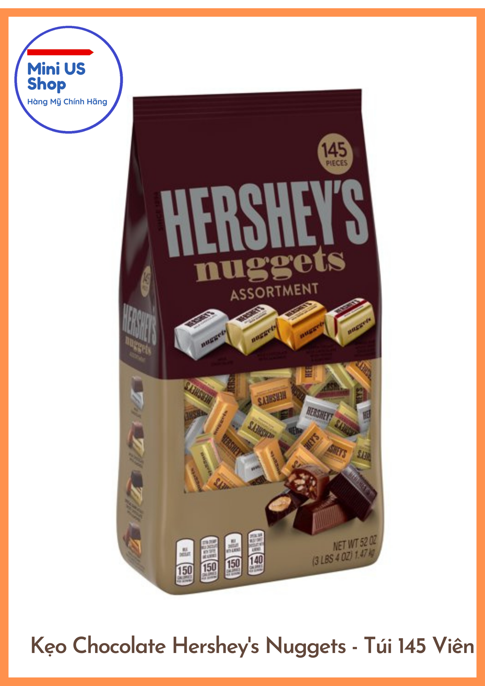 Kẹo chocolate hershey's nuggets mỹ - túi có 145 viên - trọng lượng 1,47kg