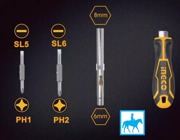 Tuốc nơ vít 6 đầu đa năng 6 in 1 screwdriver set ingco akisd0608
