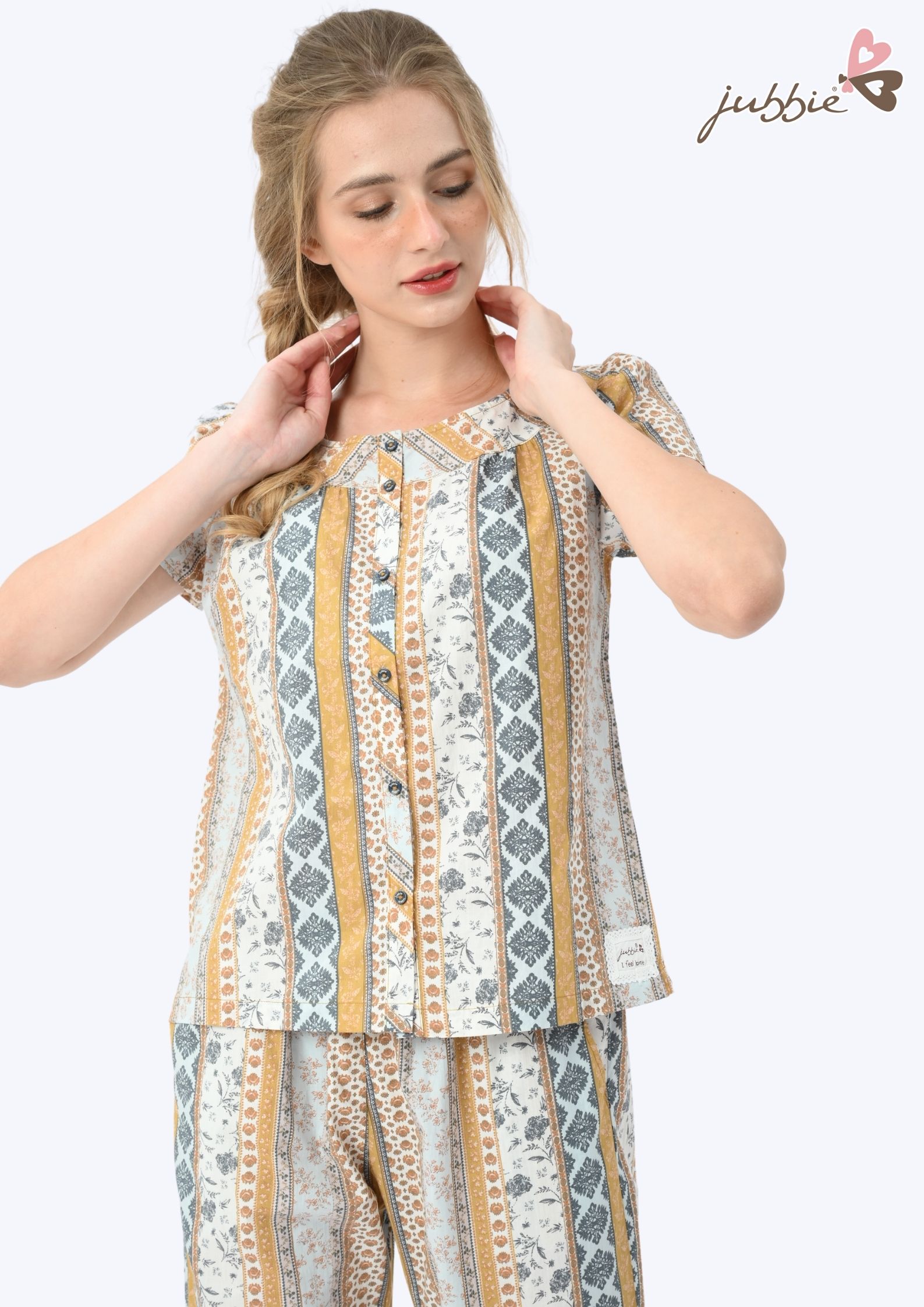 Bộ lửng cổ tròn cài nút mặc nhà Jubbie 32404