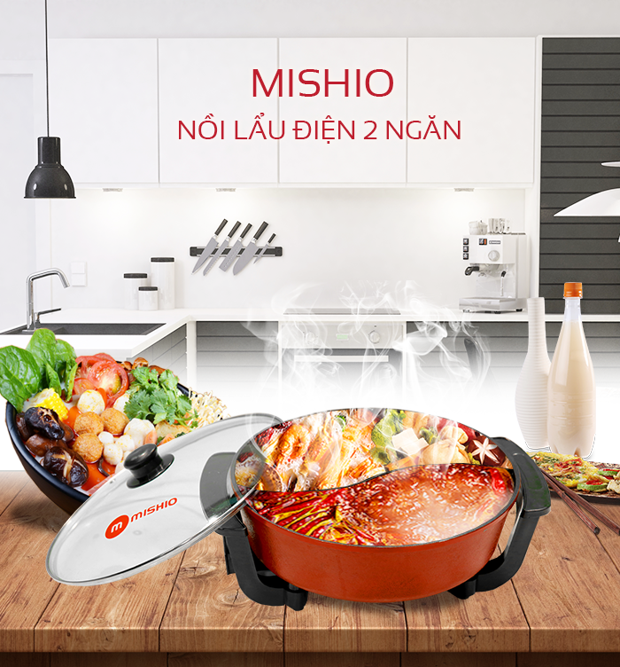 Nồi lẩu điện 2 ngăn mishio mk-112 - hàng chính hãng