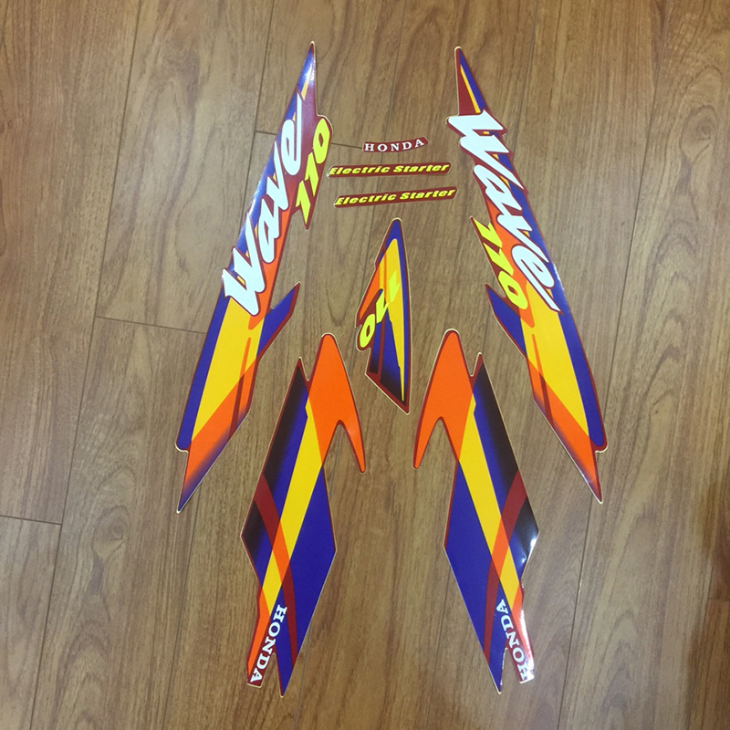 Bộ tem dành cho xe wave thái 110 - alpha -wave nhỏ 110 wave đời 1997- 2005 màu Cam xanh [DX80]