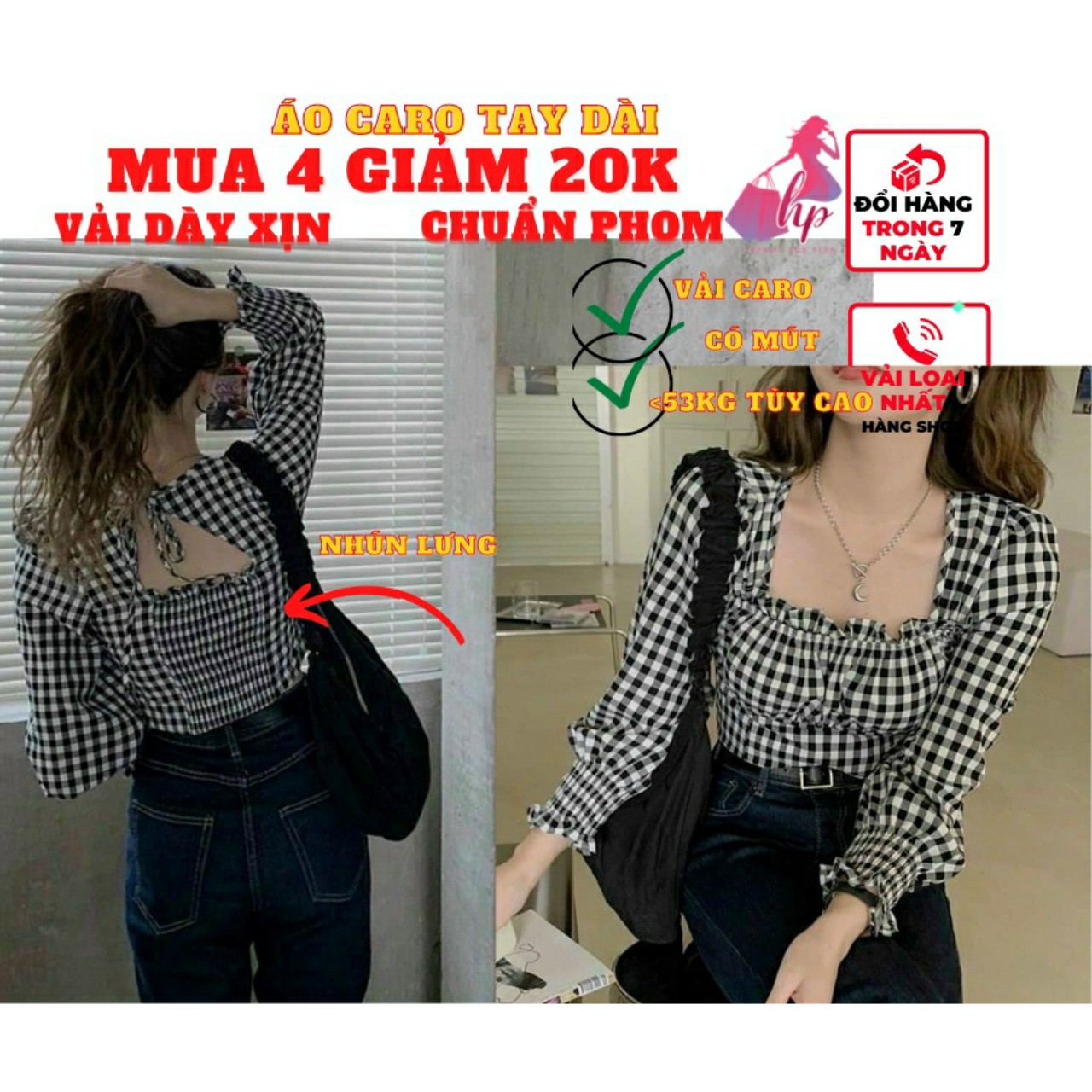 Áo kiểu nữ đẹp ôm body bẹt vai tay dài hở lưng sọc caro phong cách hàn quốc cực dễ thương mẫu mới thời trang 2022