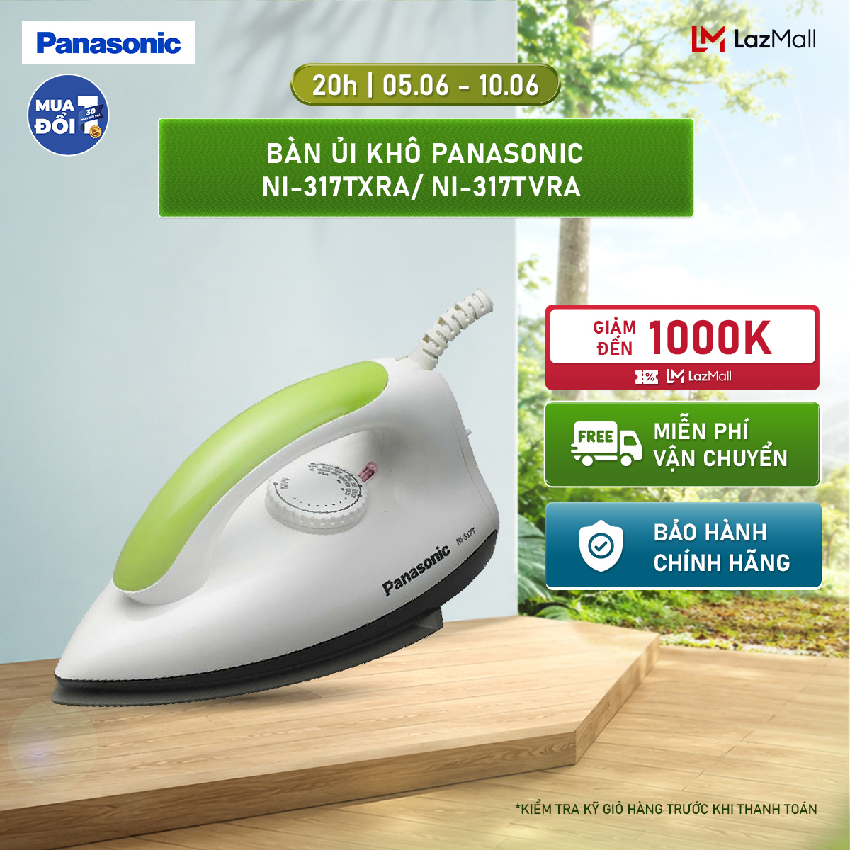 Bàn Ủi Khô Panasonic NI-317TXRA/ NI-317TVRA – 1000W – Hàng chính hãng