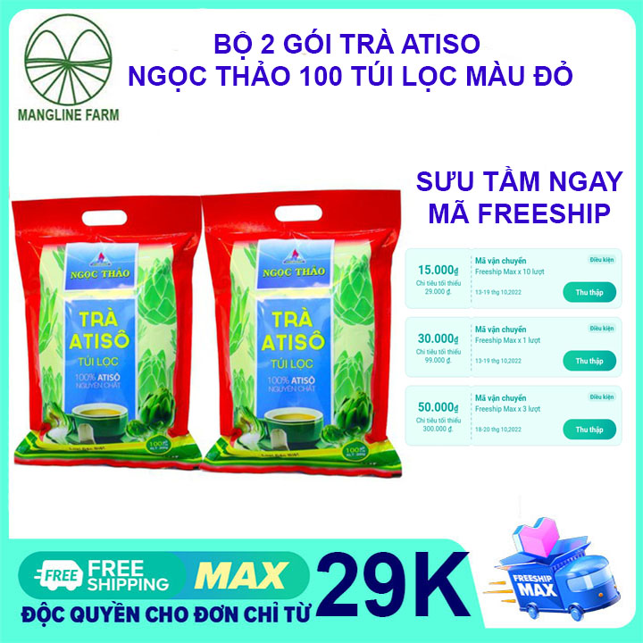 [FREESHIP 15K CHO ĐƠN 29K]Bộ 2 gói trà Atiso túi lọc Ngọc Thảo 100 túi màu đỏ loại đặc biệt , thanh nhiệt, mát gan, dễ ngủ, đẹp da mặt, đặc sản Đà Lạt