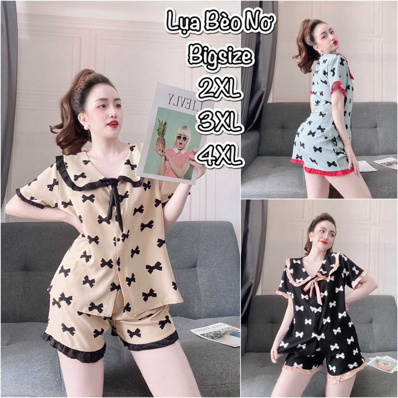 Đồ Bộ Bigsize Lụa Nhật Hoạ Tiết cao cấp - Chất vải mịn, đẹp