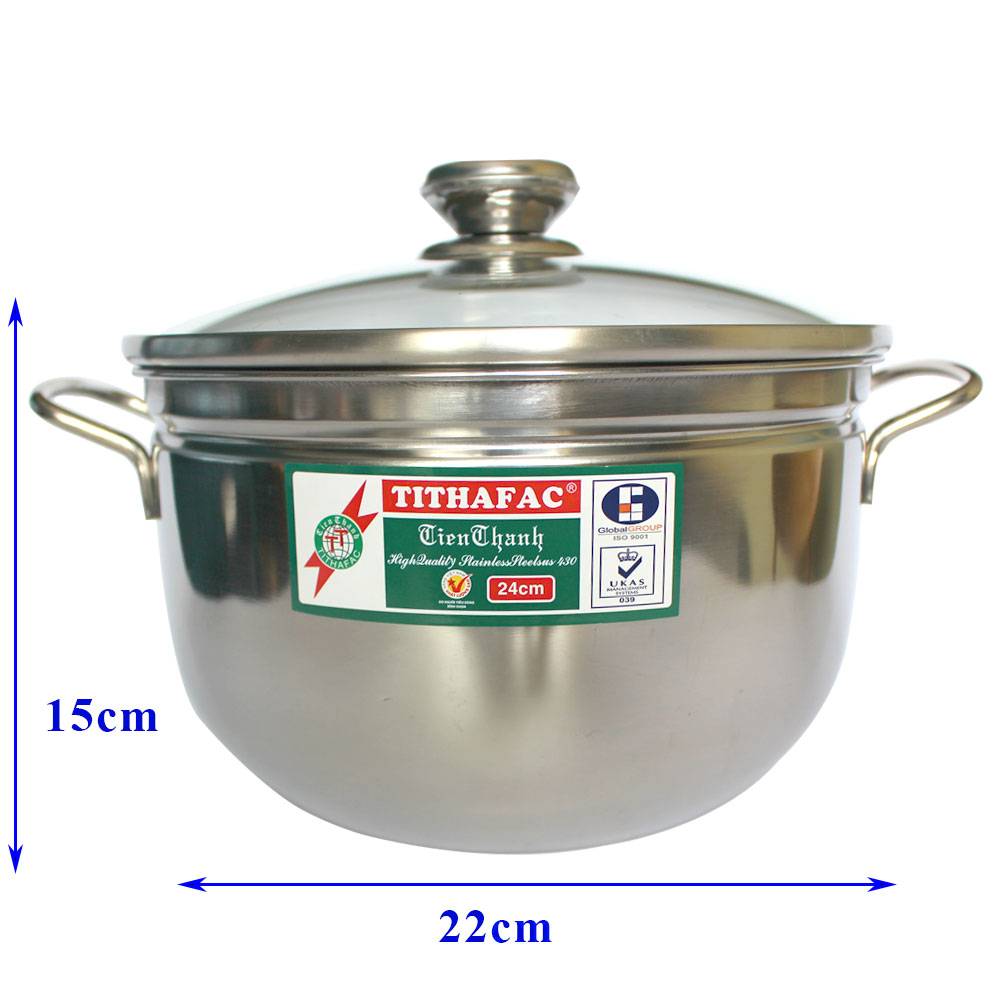 Nồi bầu nấu lẩu, nấu canh có nấp kiếng Inox Tithafac