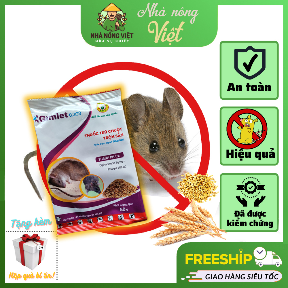 Thuốc diệt chuột sinh học trộn sẵn cực mạnh gimlet gói 50g thế hệ mới, bả diệt chuột dạng thóc không cần pha thêm mồi ,không ngán bả