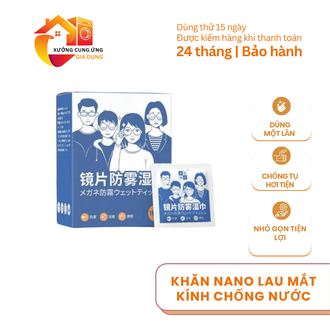 Khăn nano lau mắt kính chống nước chống thấm, chống tụ hơi nước hộp 100 miếng tiện lợi