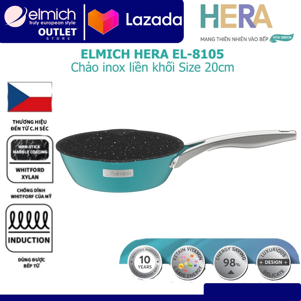 Chảo chống dính inox 304 liền đáy elmich hera