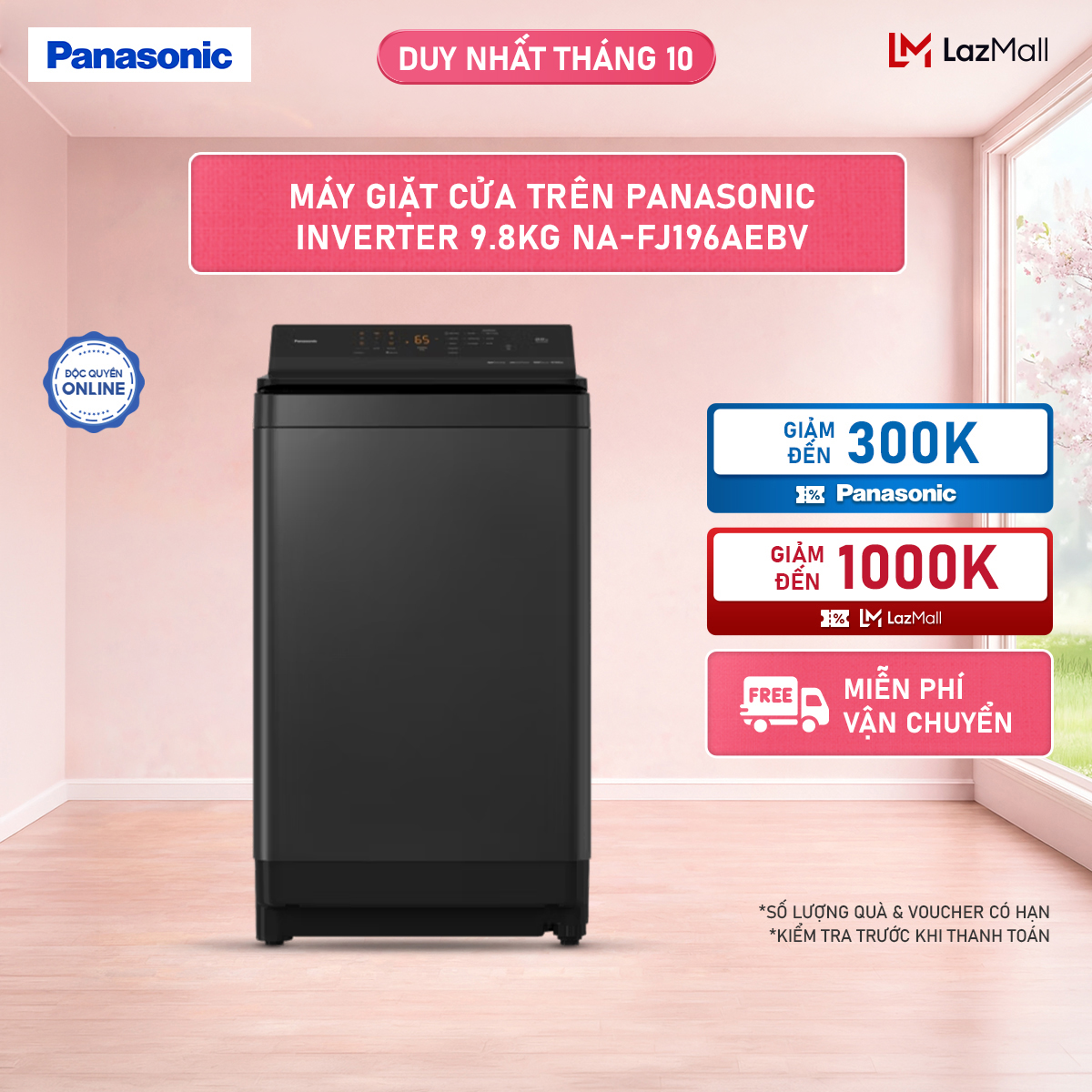 Máy Giặt Cửa Trên Panasonic Inverter 9.8KG NA-FJ196AEBV
