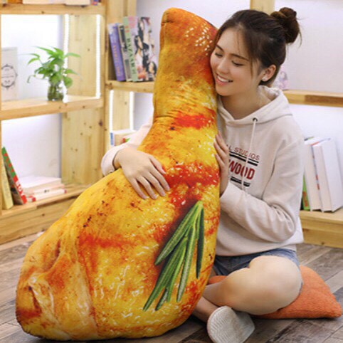 Gối ôm 3D hình Đùi gà hấp có lá gấu bông quà tặng to rẻ đẹp thú nhồi bông