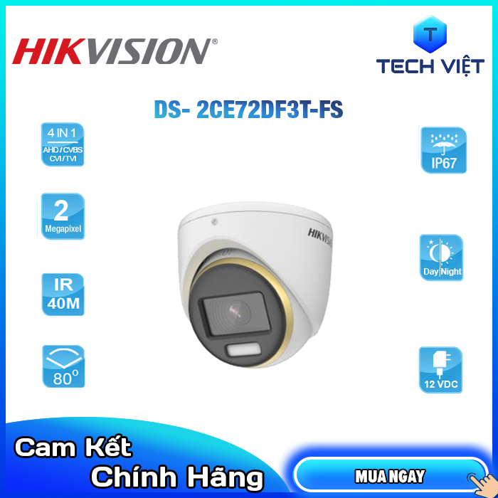 - camera hdtvi colorvu 2mp hikvision ds-2ce72df3t-fs - tech việt