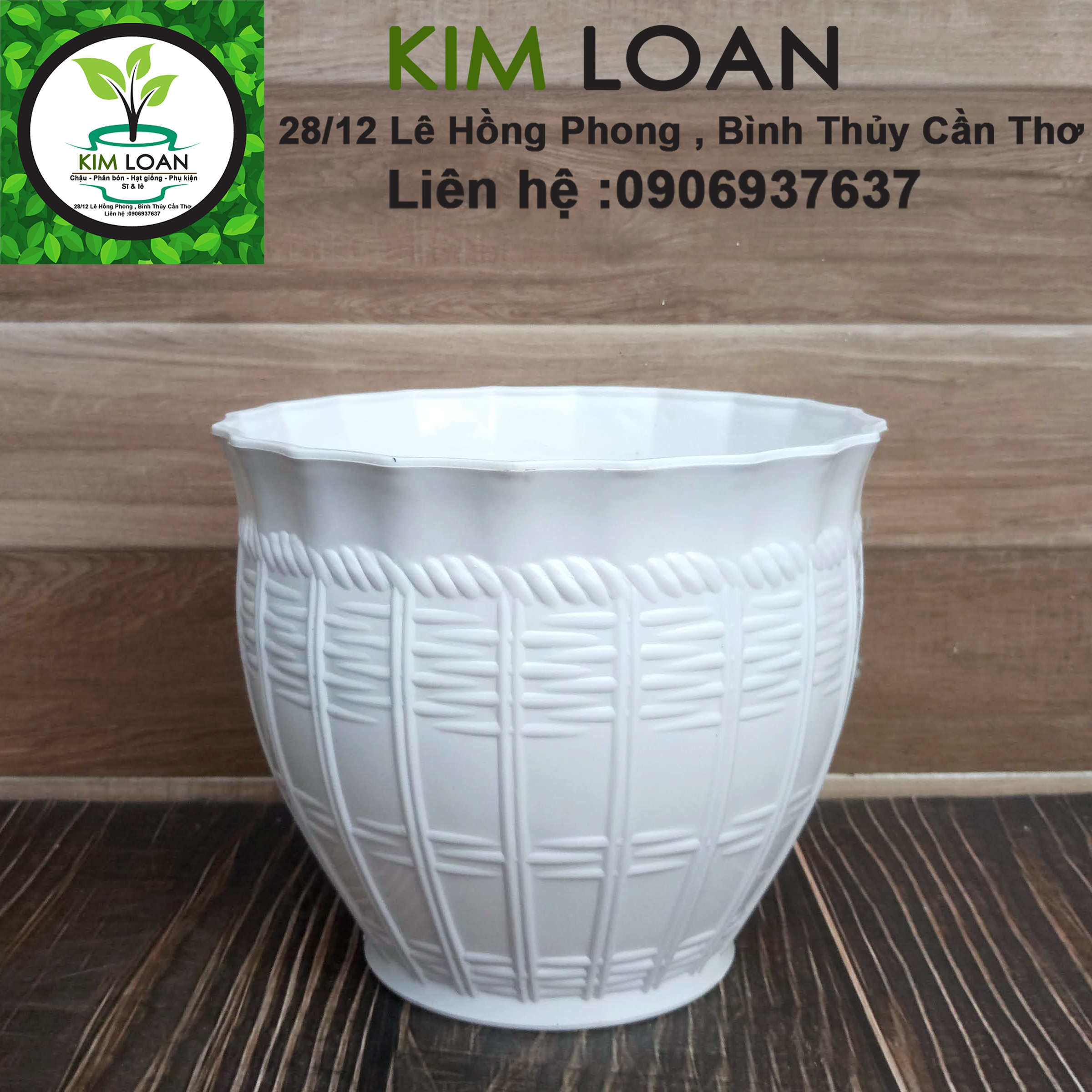 Combo 4 chậu tròn mini trắng hoa văn sọt tre 17x14cm