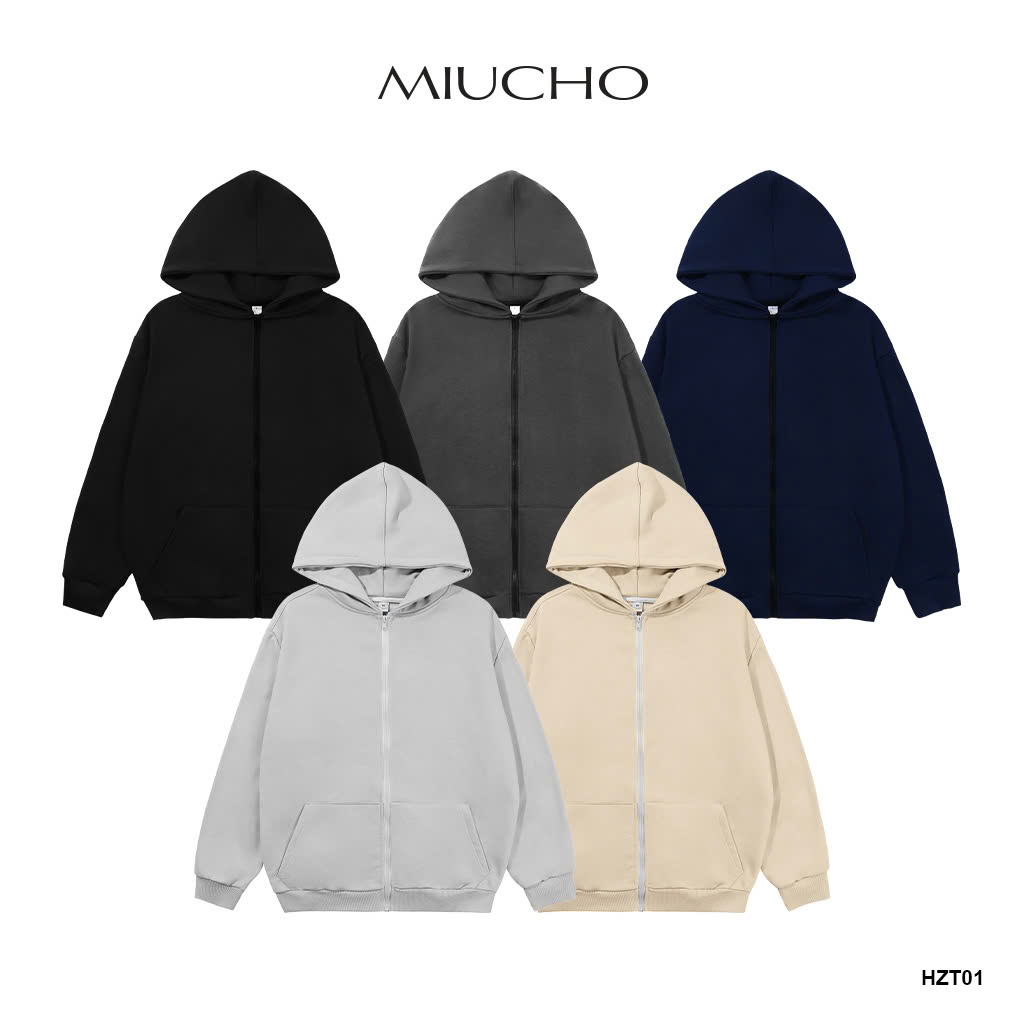  Áo hoodie zip trơn nữ form rộng HZT01 Miucho chân cua 