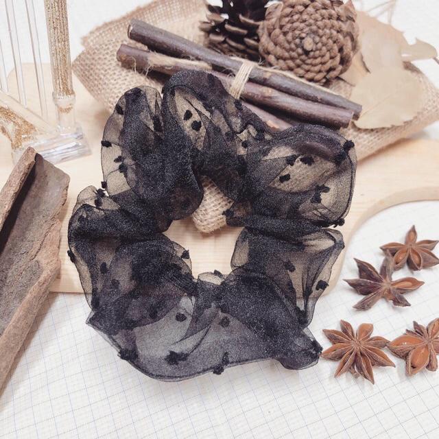 [HCM]Dây Cột Tóc Scrunchies Cột Vải Voan Cát Hàn Mỏng Trong Suốt Đính Bông Tuyết Bồng Bềnh - VANI STORE