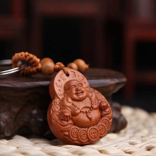 [HCM]Móc khoá gỗ phong thuỷ khắc thủ công hình Phật Di Lặc bình an
