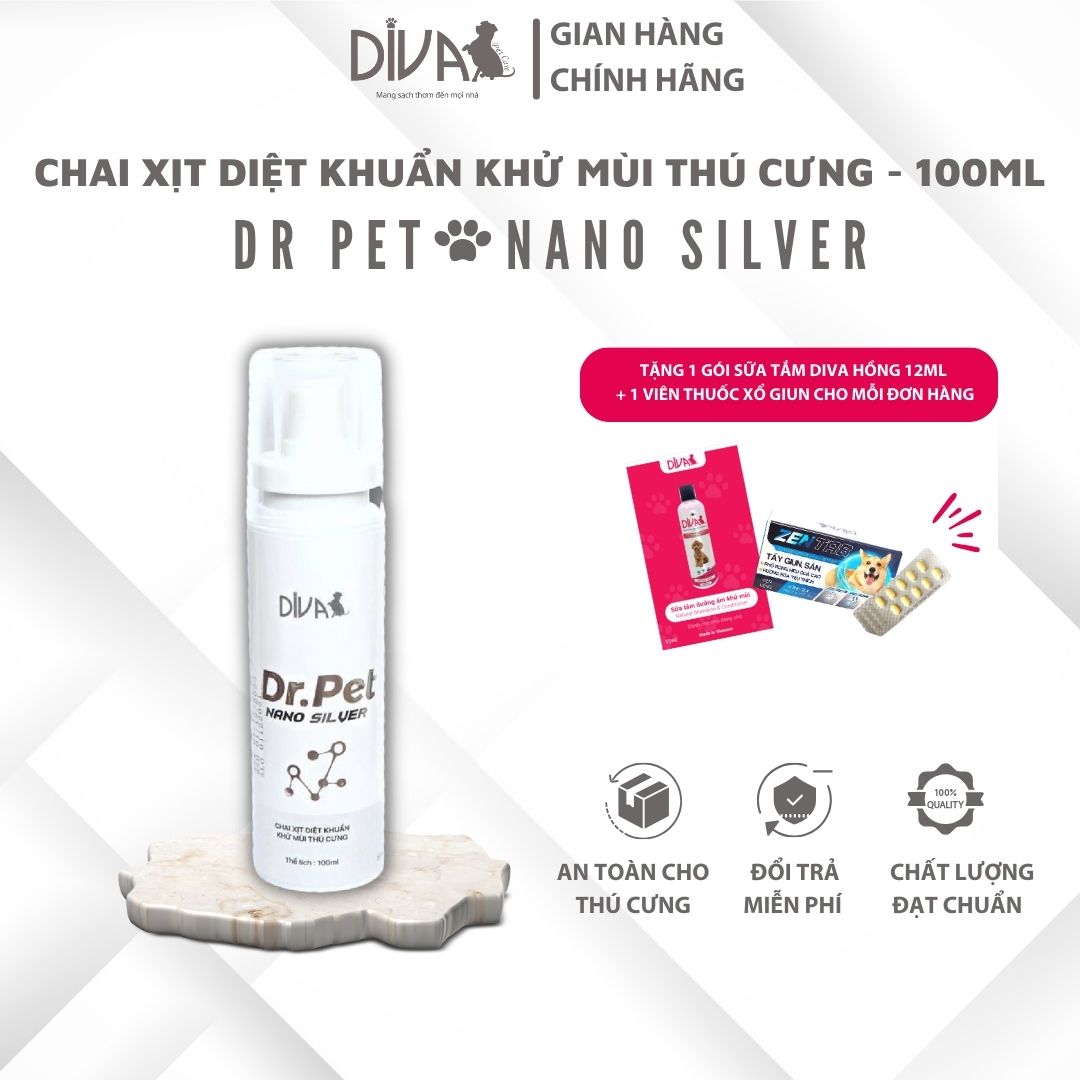 Chai xịt diệt khuẩn khử mùi nano bạc cho chó mèo DIVA Dr Pet 100ml
