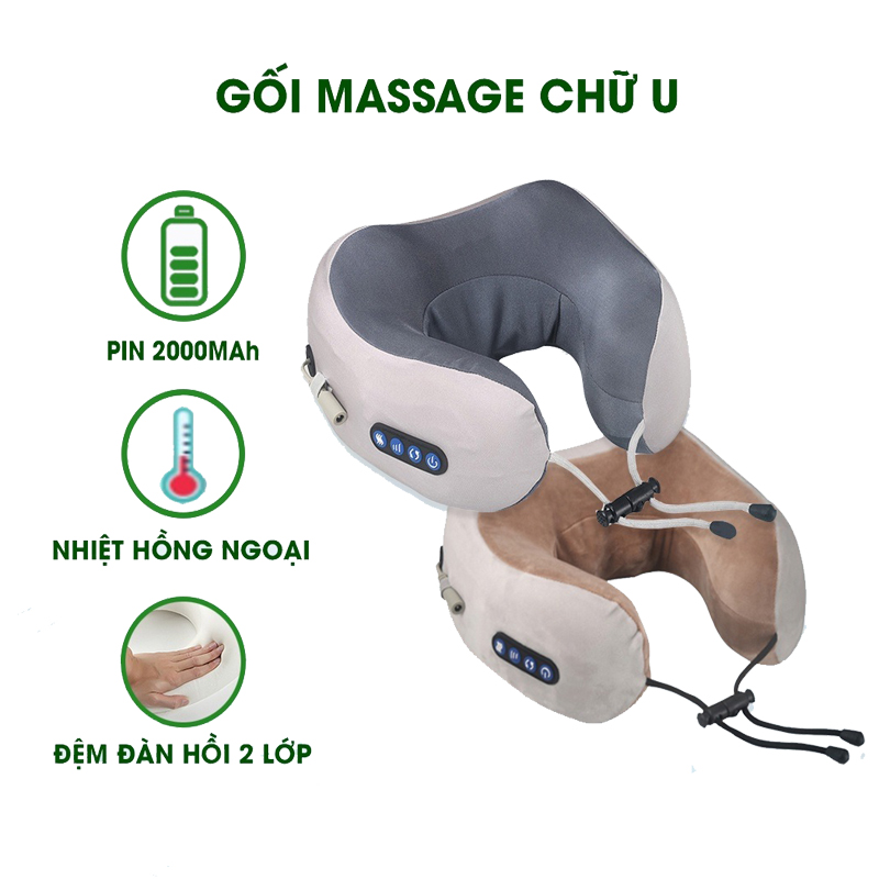 Gối massage vai gáy vòng cổ chữ u đa năng trị liệu giảm đau mỏi cổ vai gáy