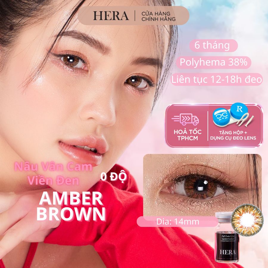 Lens hera nâu hổ phách không độ amber brown nhập khẩu hàn quốc kính áp tròng không cận 6 tháng