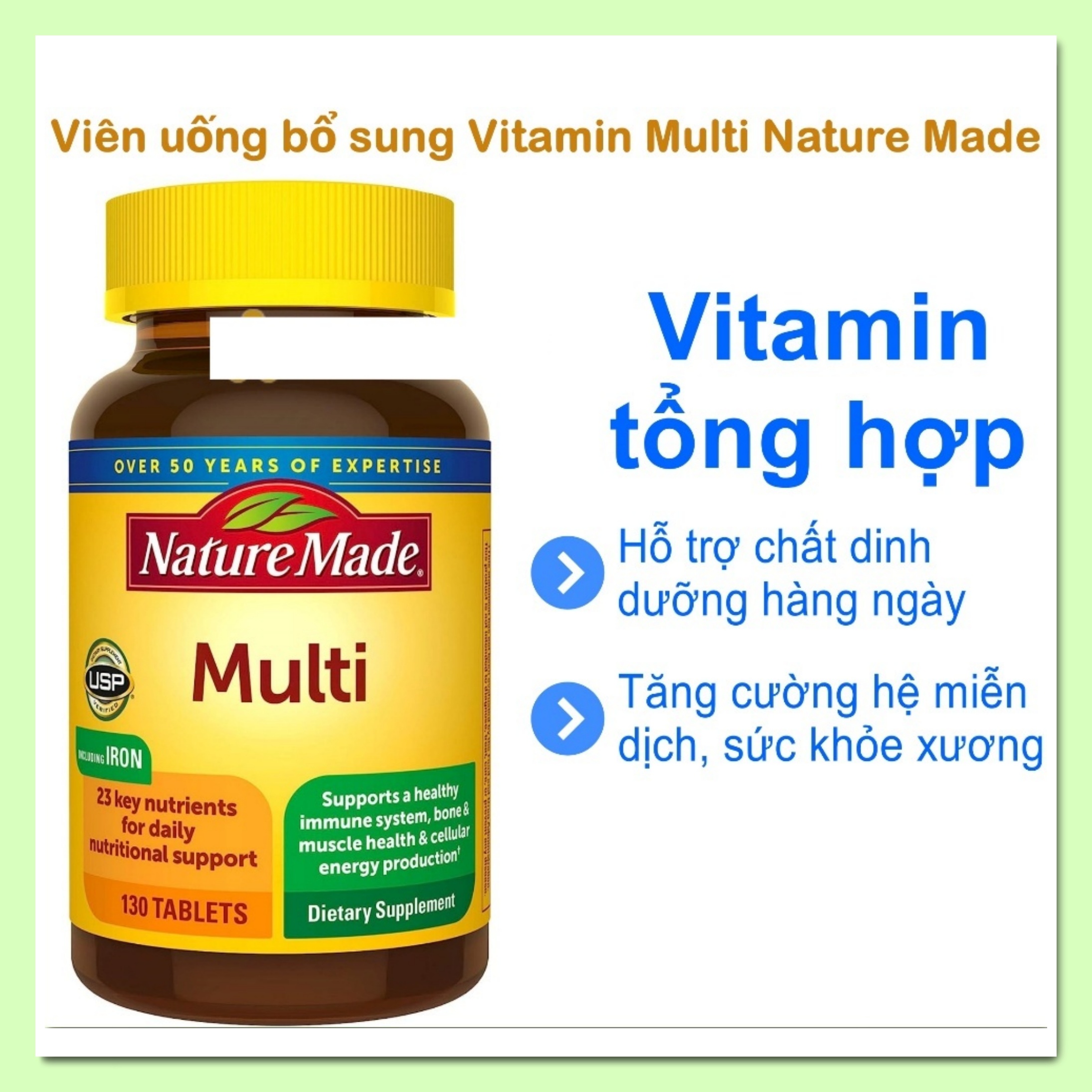 Viên uống Vitamin tổng hợp Multi Nature Made, hũ 130 viên [Hàng Mỹ]