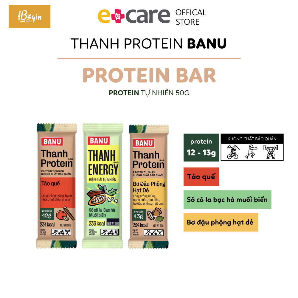 Thanh năng lượng protein tự nhiên Banu 365Begin 50g