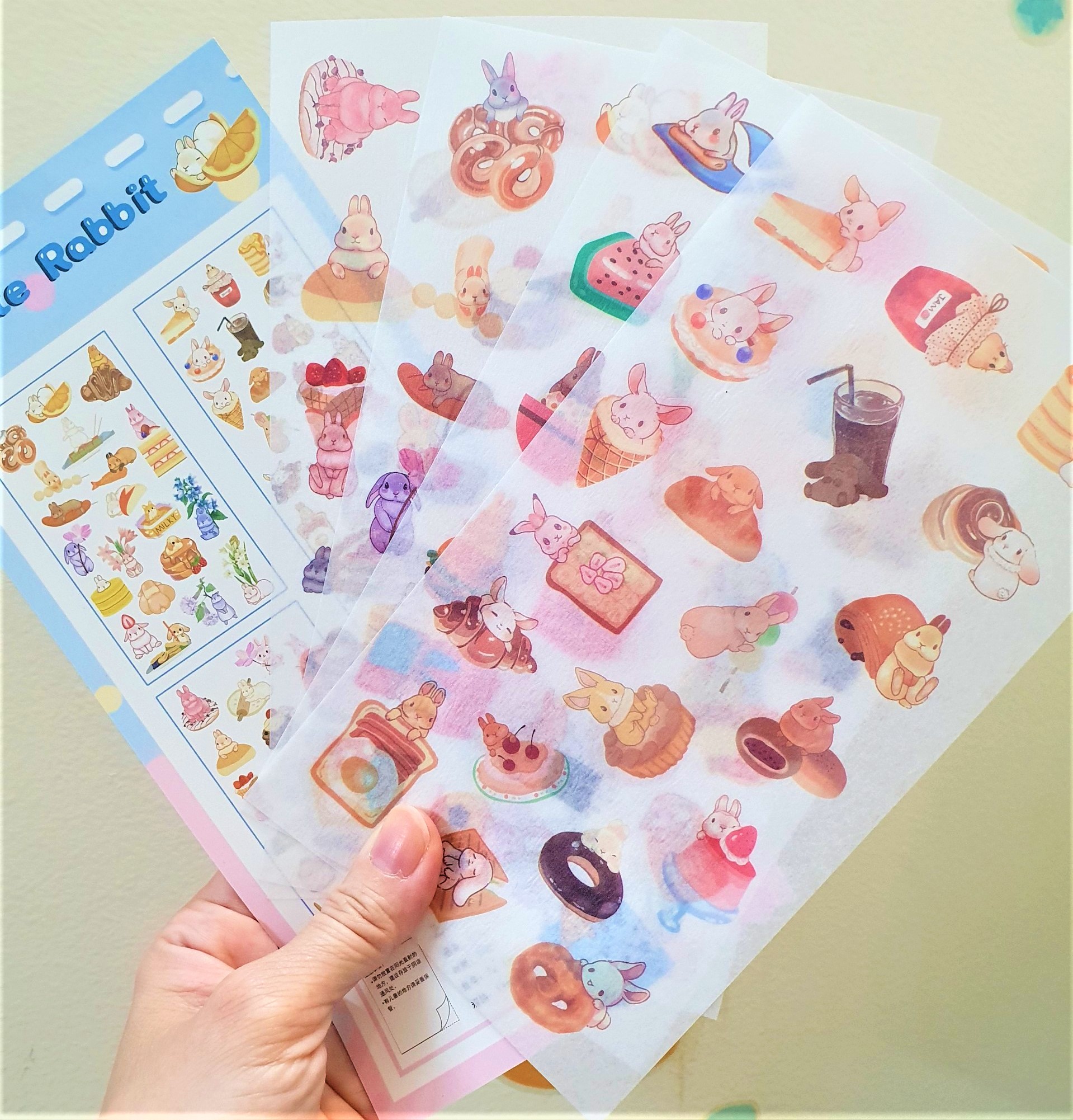 Set 4 tấm sticker nhiều hình dán THỎ dễ thương trang trí sổ tay, Bộ 4 miếng dán họa tiết rabbit siêu xinh, sổ lưu bút siêu xinh