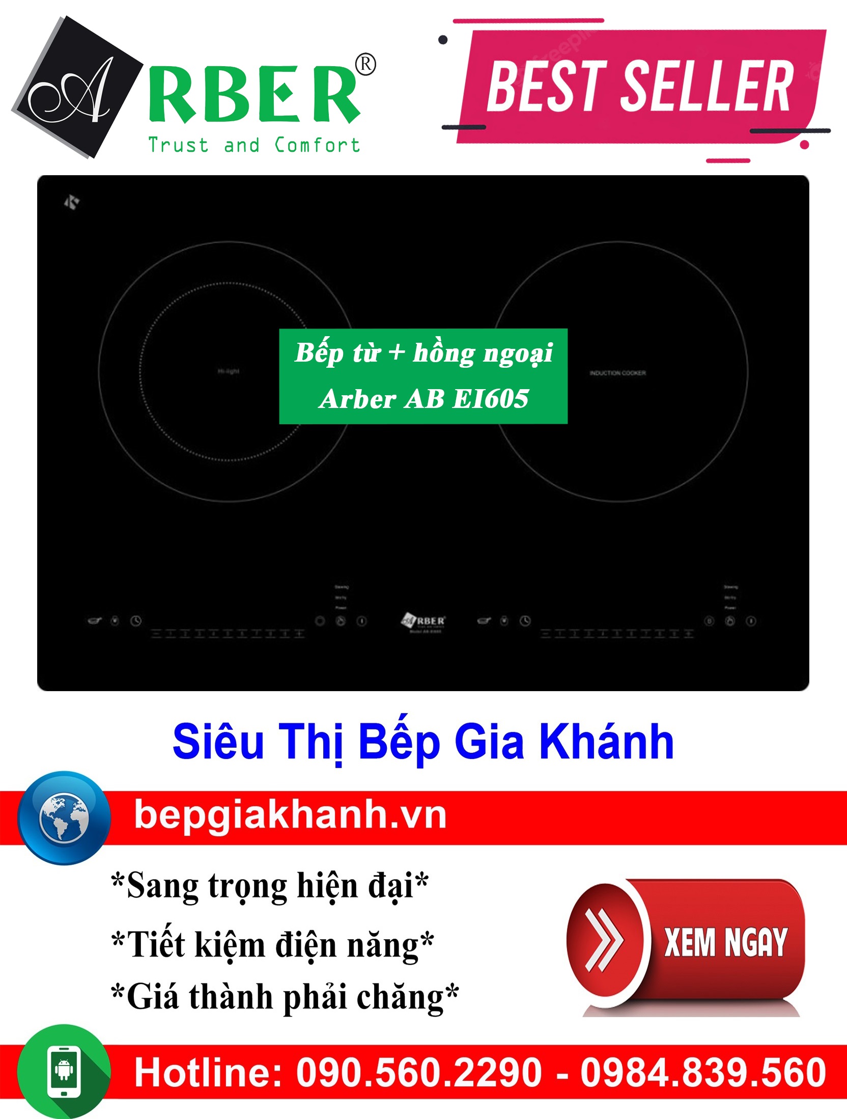 [HCM]Bếp từ kết hợp hồng ngoại Arber AB EI605, bếp điện từ, bếp điện từ đôi âm, bếp điện từ đôi, bếp điện từ đôi đức, bếp điện từ đôi nhật, bếp điện từ giá rẻ