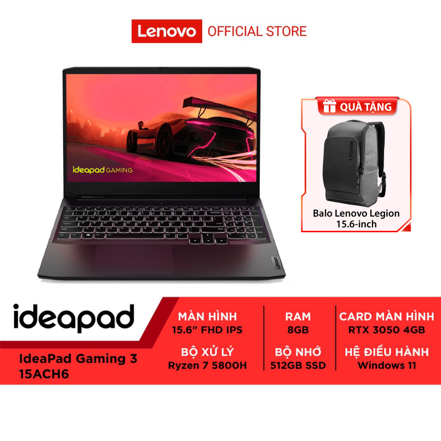 Laptop Lenovo IdeaPad Gaming 3 15ACH6 82K200T1VN R7 5800H| 8GB| 512GB| RTX 3050| Win 11