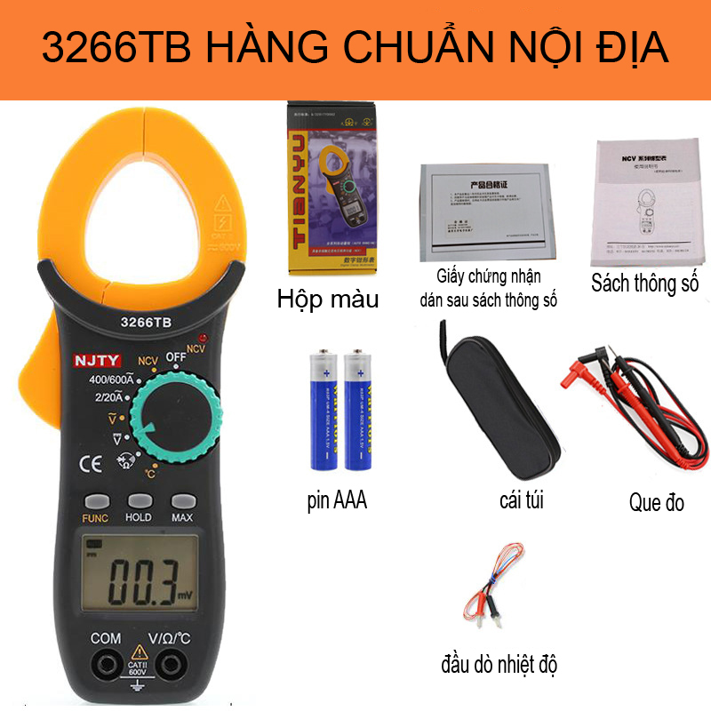 Ampe kìm kẹp mét NJTY 3266TB bỏ túi, công cụ sửa chữa điện , điện lạnh đo được nhiệt độ.