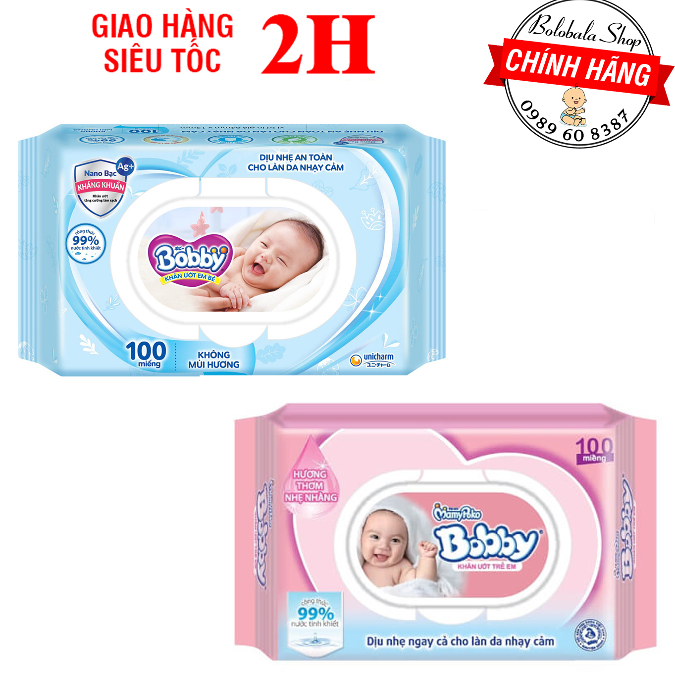 Khăn Ướt Bobby 100 miếng/ 80 miếng - hàng chính hãng