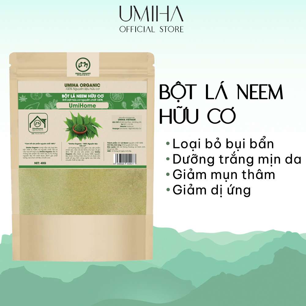 Bột lá Neem đắp mặt nạ UMIHOME nguyên chất 40g | Dưỡng trắng da, giảm mụn, mờ thâm xạm