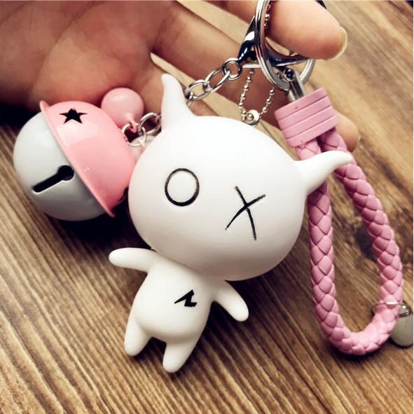 Móc khóa OX trắng đen kèm dây và chuông lớn dễ thương