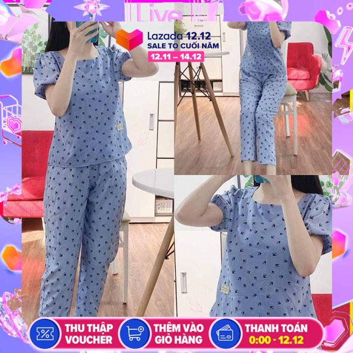 Đồ bộ mặc nhà, mặc sau sinh cổ vuông vải LỤA mềm mịn