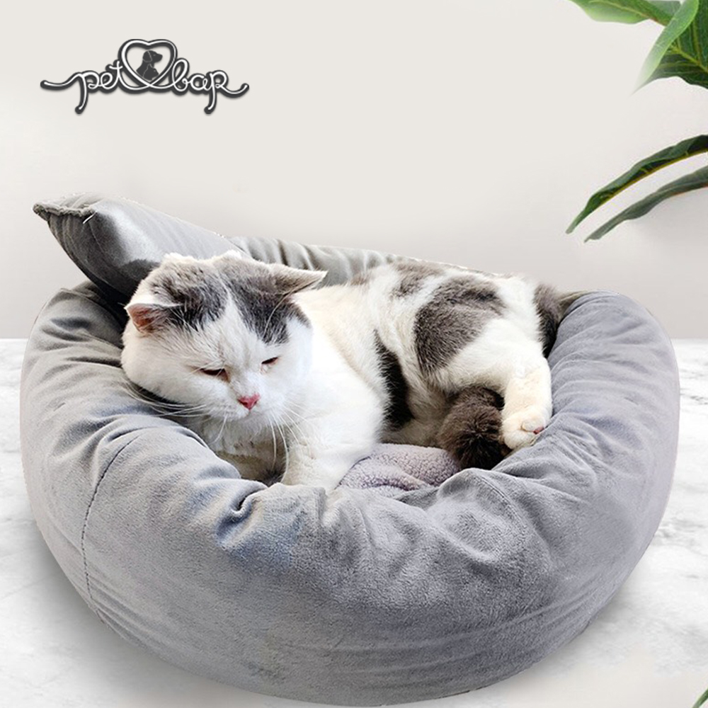 [Hoàn Tiền 10%] Đệm ấm cho chó mèo có thể tháo rời tặng kèm gối nằm. Ổ cho chó mèo - Nệm tròn cho thú cưng màu xám phù hợp với mọi thời tiết